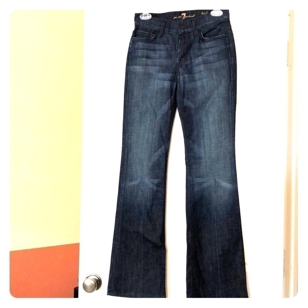New - Vintage 80's Style 7 For All Mankind High Waist Dark Wash Boot Cut Jeans